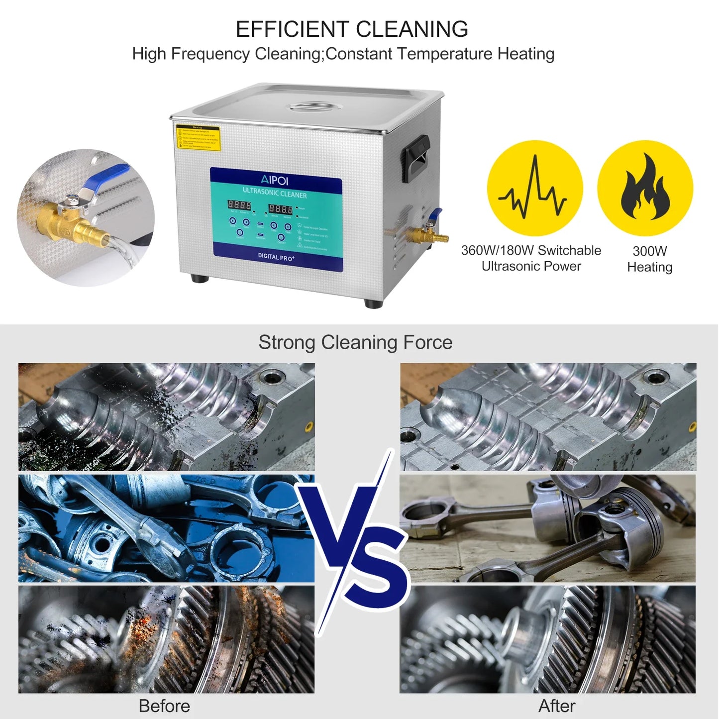 AIPOI Ultrasonic Cleaner – 800ml to 30L | Professional Home & Industrial Use