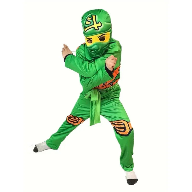 Kids Blue Ninja Mask Party Set Anime Japanese Samurai Ninja Theme Cosplay Costume with Mask Fork Prop Gift