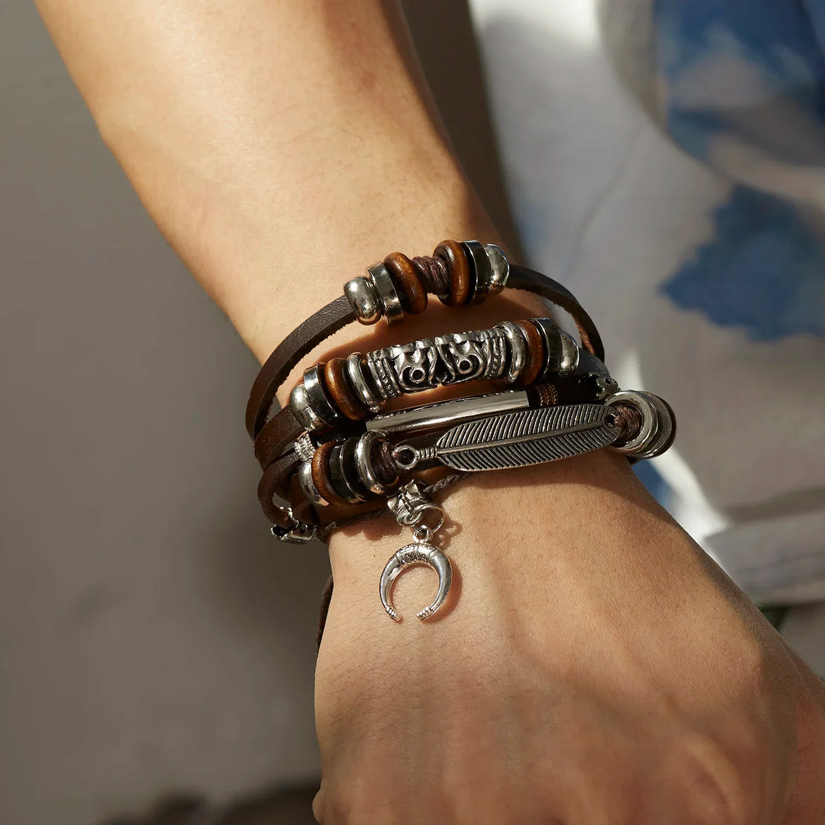 Vintage Brown Multilayer Braided Rope Bracelets Charm Wrap Wristbands