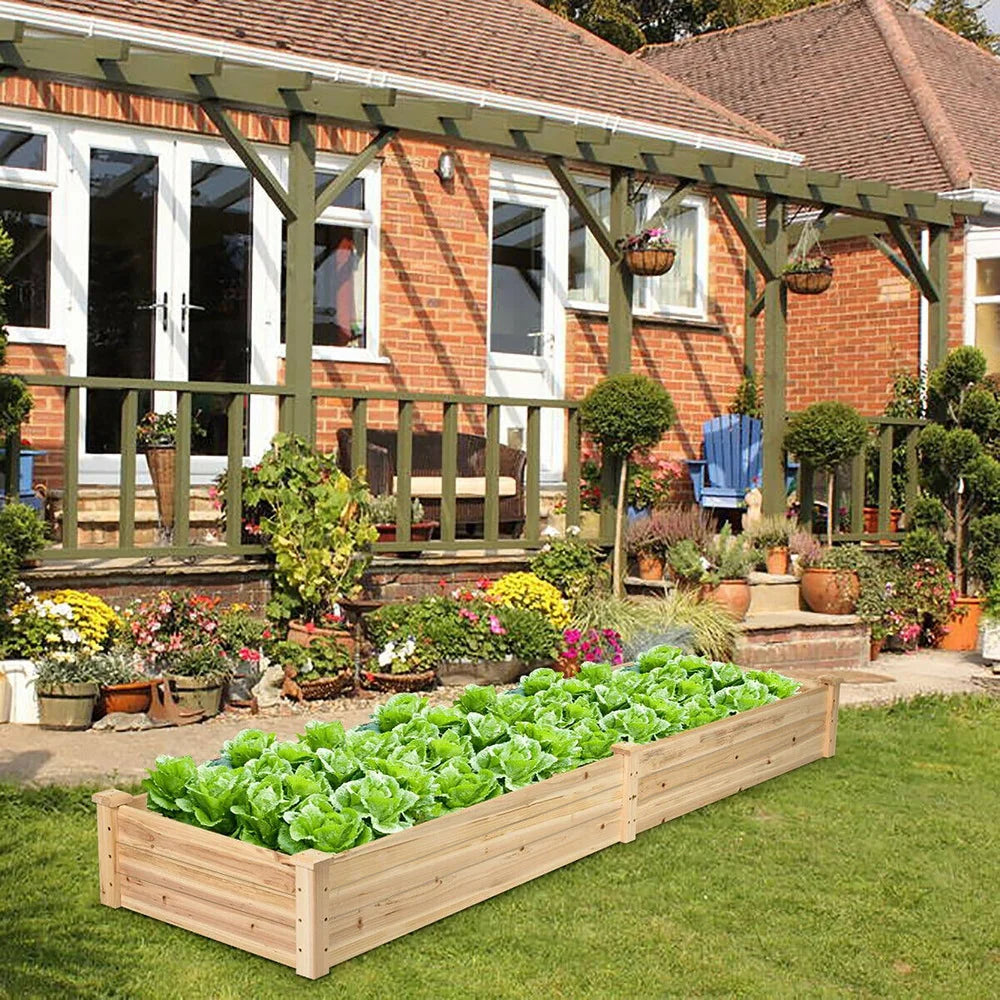 Raised Garden Bed Kit – Large Wooden Outdoor Planter Box for Vegetables, Flowers & Herbs