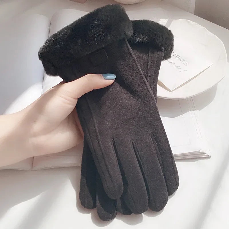 Women's Winter Thick Plush Touchscreen Gloves – Warm Suede Ladies Gloves