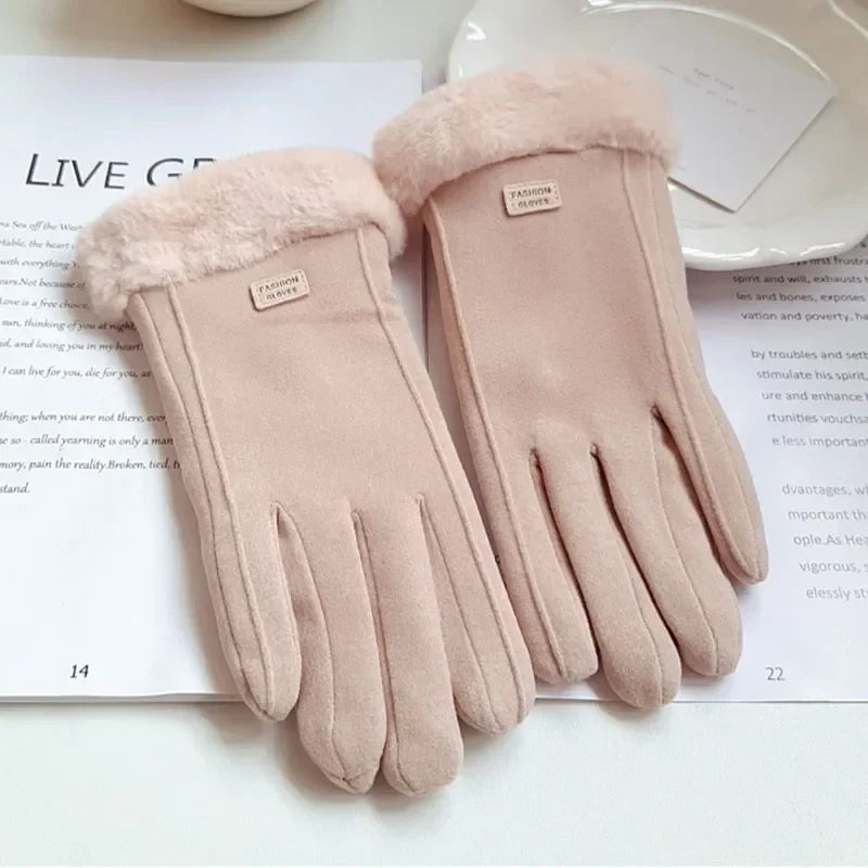 Women's Winter Thick Plush Touchscreen Gloves – Warm Suede Ladies Gloves