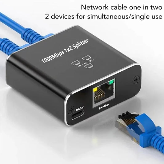 1-to-2 Gigabit Ethernet Splitter – RJ45 1000Mbps Network Adapter