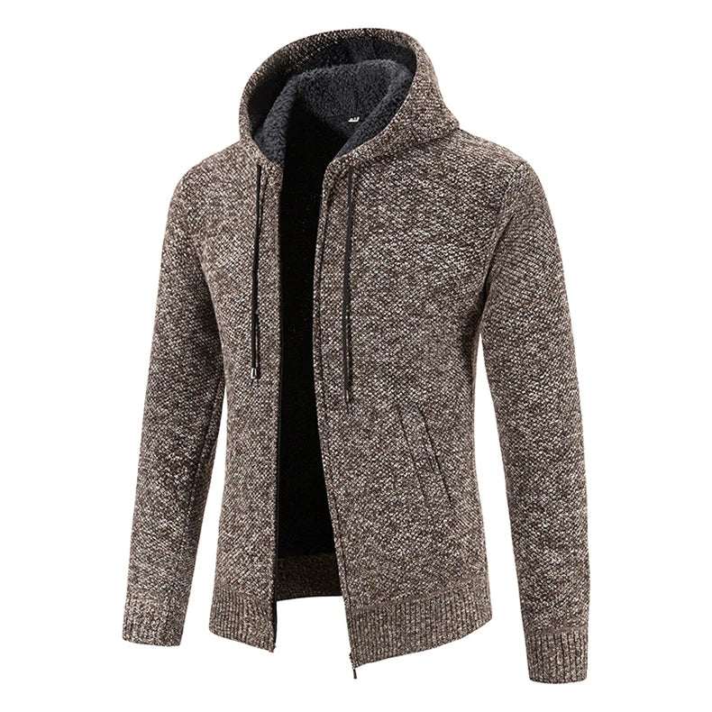 Cardigan Men's Sweater Zipper Hooded Fashion Warm Slim Fit Knitted Sweater