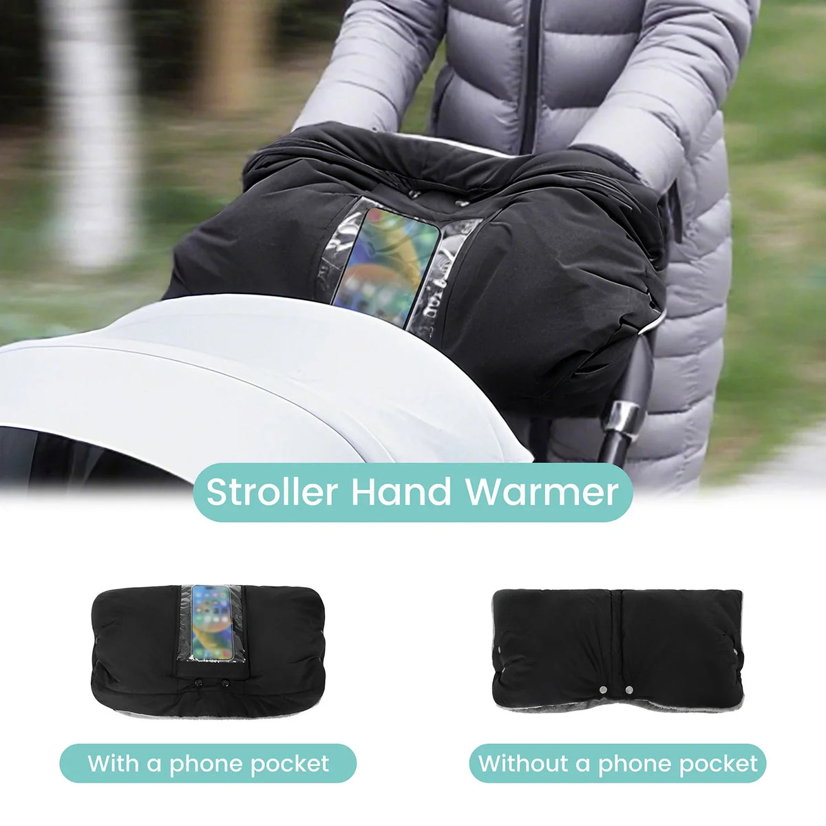 Stroller Warm Gloves with Phone Pocket & Without Phone Pocket Winter Stroller Hand Muff Waterproof Windproof Warm Gloves