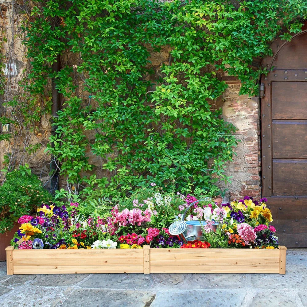 Raised Garden Bed Kit – Large Wooden Outdoor Planter Box for Vegetables, Flowers & Herbs
