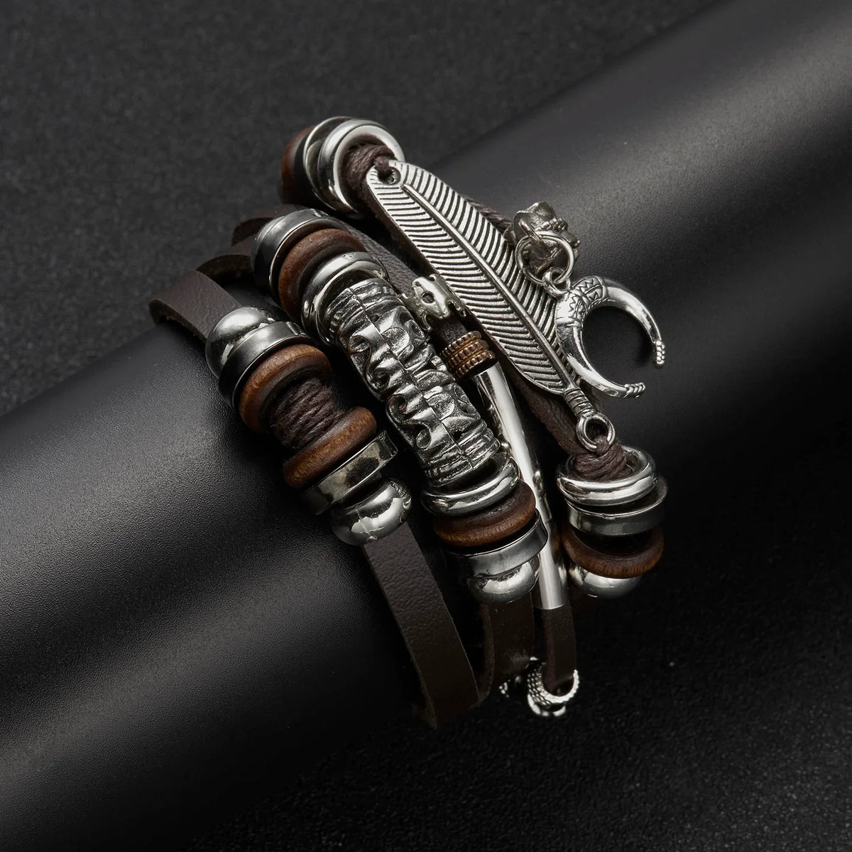 Vintage Brown Multilayer Braided Rope Bracelets Charm Wrap Wristbands