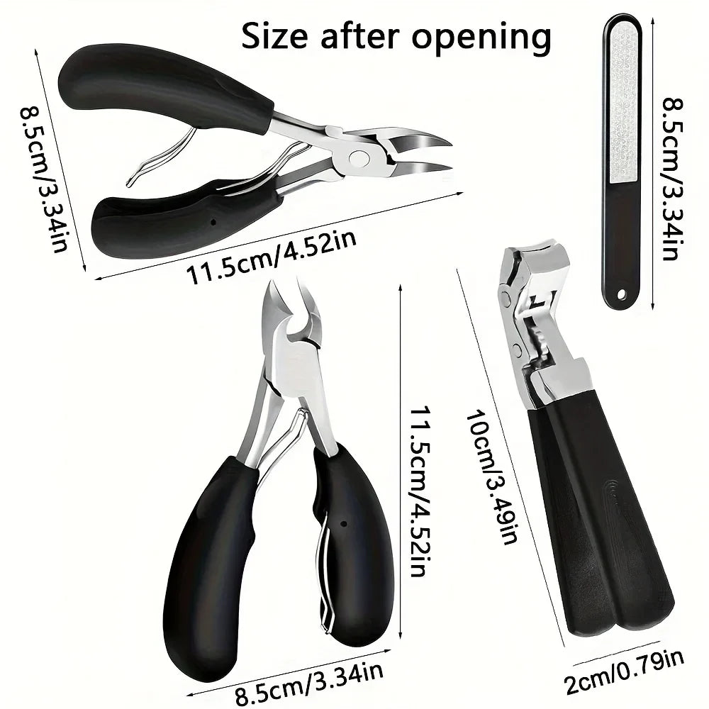 OLOEY 4-Piece Nail Clipper Set for Elderly | Extra Wide Mouth Thick & Toenail Clippers