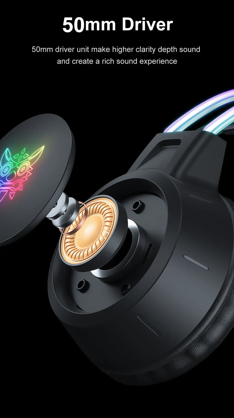 ONIKUMA RGB Gaming Headphones with HD Flexible Mic 3.5mm Gaming Headsets For PC Xbox PS4 PS5 Switch Computer Games