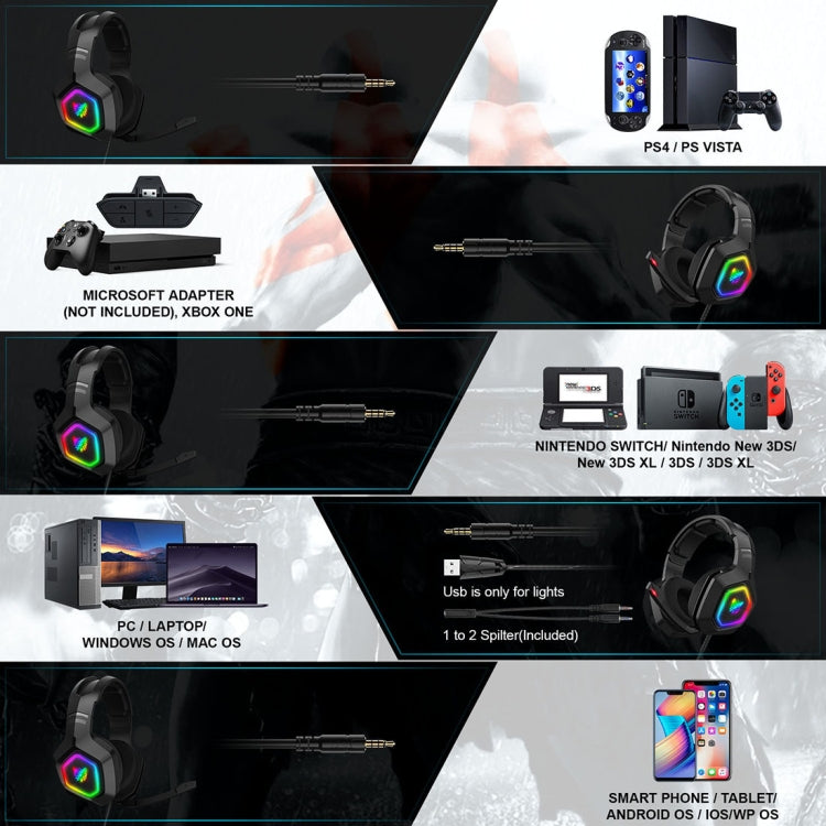 ONIKUMA K10 3,5mm Computer Gaming kabelgebundenes Headset mit RGB-LED-Beleuchtung, K10