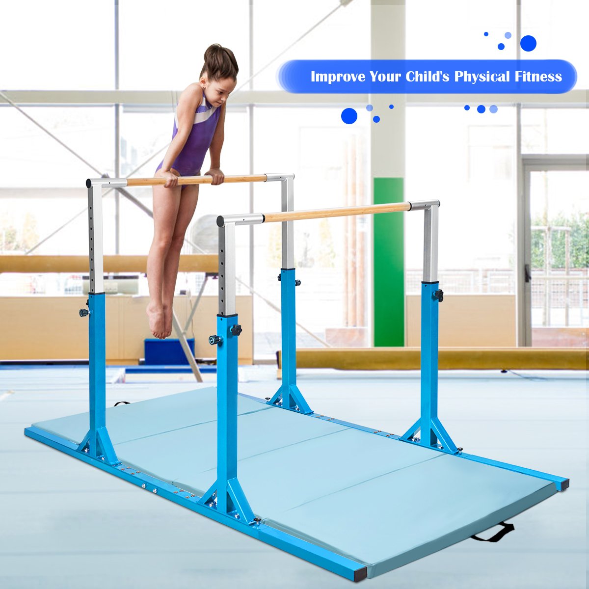Kids Parallel Gymnastics Bar with Adjustable Width and 11-Level Heights-Pink