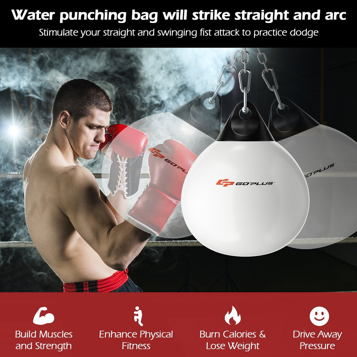 Water Punching Bag with Water Injector and Hanging Accessories-Black