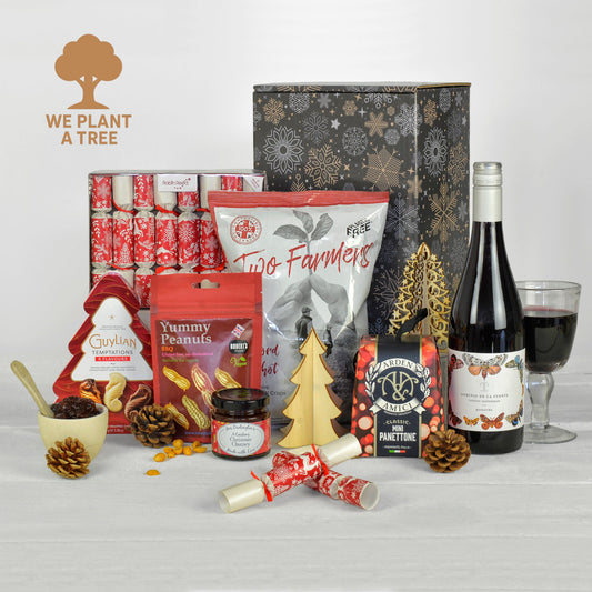 Nachhaltige Weihnachtsgeschenkbox mit Rotwein – Umweltfreundlicher Festtagskorb