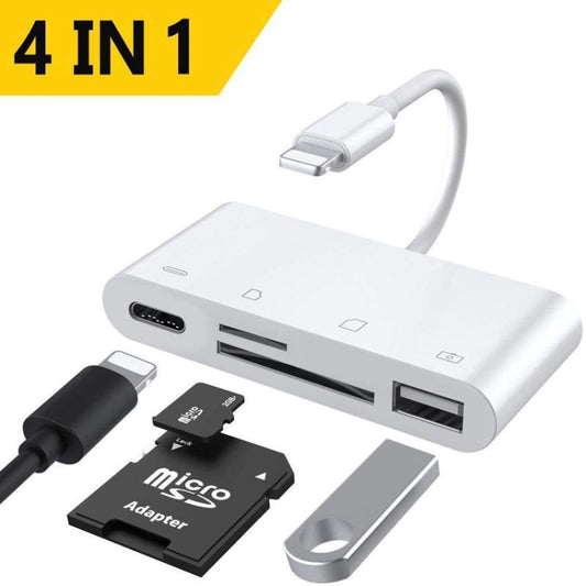 4-in-1 Lightning Camera Reader Adapter with SD/TF Card & USB Support