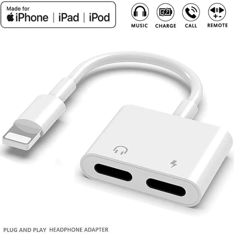ZS-S1802 2-in-1 8-Pin Stecker auf 8-Pin Lade- + 8-Pin Audio Buchse Kopfhöreradapter, unterstützt Anrufe & Kabelfernbedienung, kompatibel mit allen iOS-Systemen