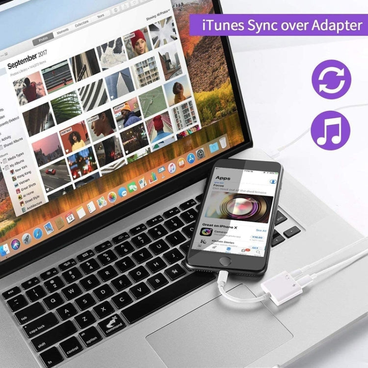 ZS-S1802 2-in-1 8-Pin Stecker auf 8-Pin Lade- + 8-Pin Audio Buchse Kopfhöreradapter, unterstützt Anrufe & Kabelfernbedienung, kompatibel mit allen iOS-Systemen