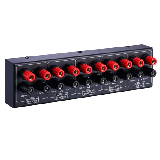 1 In 4 Out Verstärker Audio-Lautsprecher-Verteiler, 4-Zonen-Klangquelle, Signalverteiler, einzelner Audioeingang, 300 W pro Kanal, B030