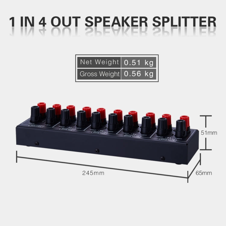 1 Entrada y 4 Salidas Amplificador Distribuidor de Sonido de Altavoz, Fuente de Sonido de 4 Zonas, Panel de Distribución de Señal, Entrada de Audio Única, 300W por Canal, B030