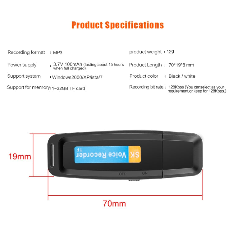 USB Digital Voice Recorder Pen – 70Hr Recording, WAV Format, 32GB Support