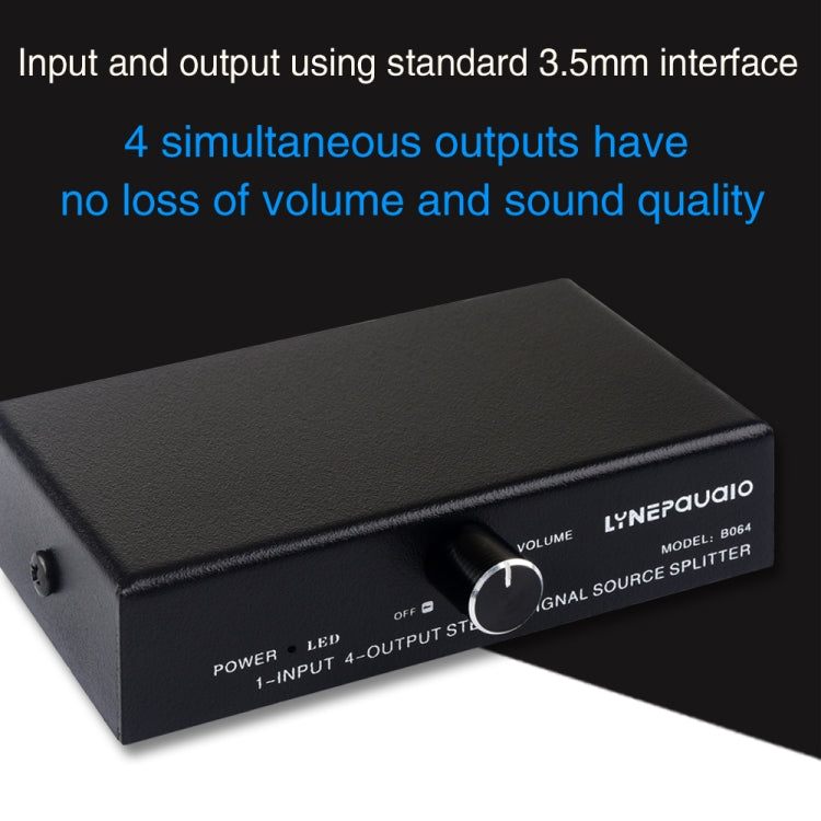 1-In-4-Out Audio Signal Splitter | 3.5mm Stereo Distribution Hub with Volume Control