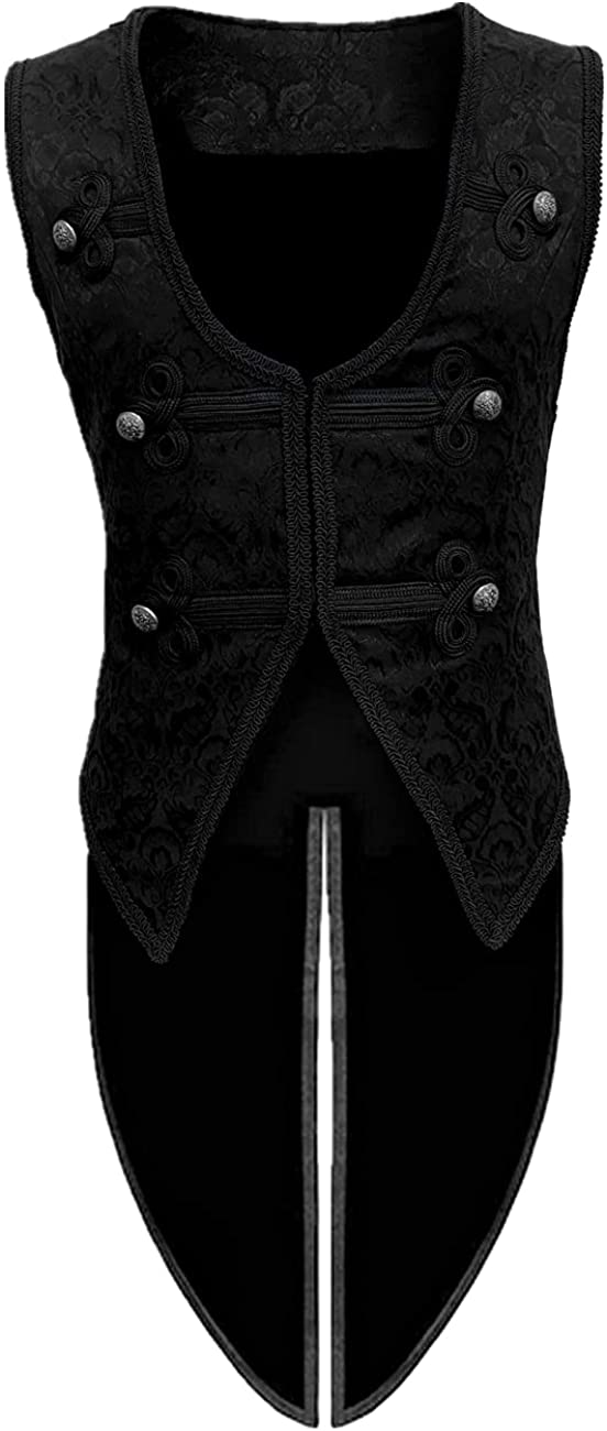 Men's Gothic Steampunk Jacquard Brocade Vest Waistcoat Sleeveless Tailcoat
