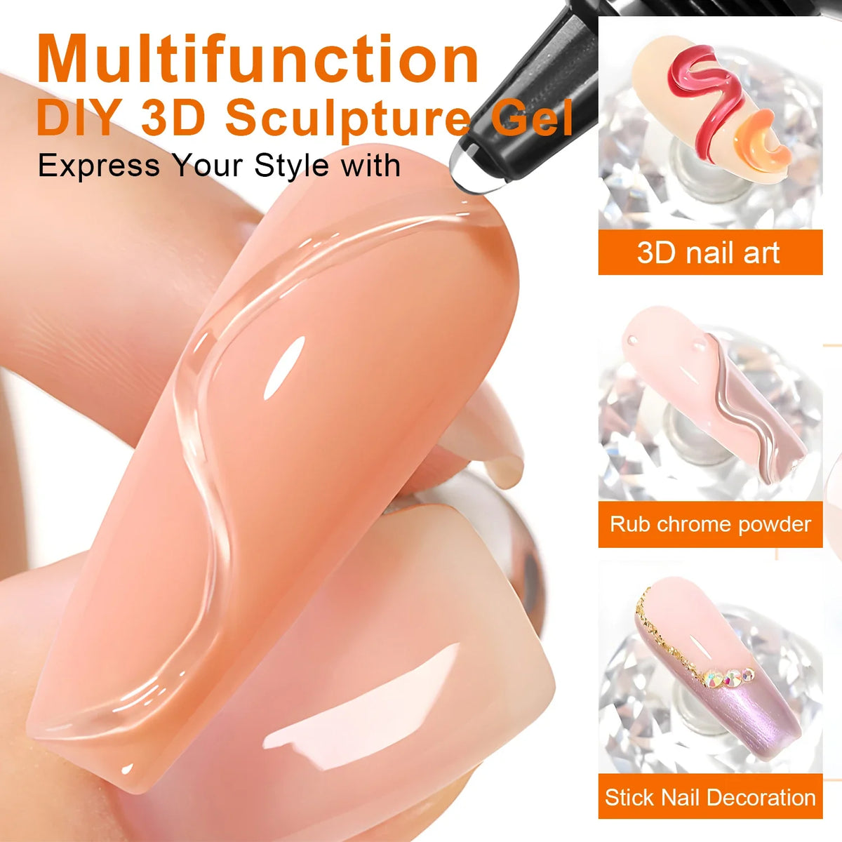 3pcs 3D Nail Art Gel - DIY Designs,Waterproof Sculpting gel，Waterproof Nail Art Design Gel for Intricate Carvings & Shapes 10ml