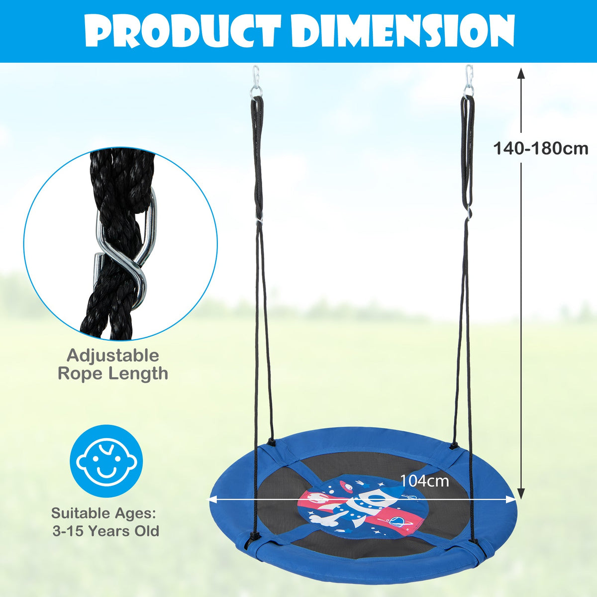 104 cm Saucer Tree Swing with 600D Oxford Fabric-Black