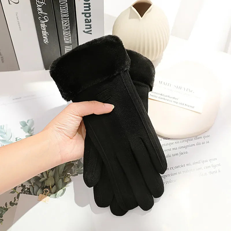 Women's Winter Thick Plush Touchscreen Gloves – Warm Suede Ladies Gloves