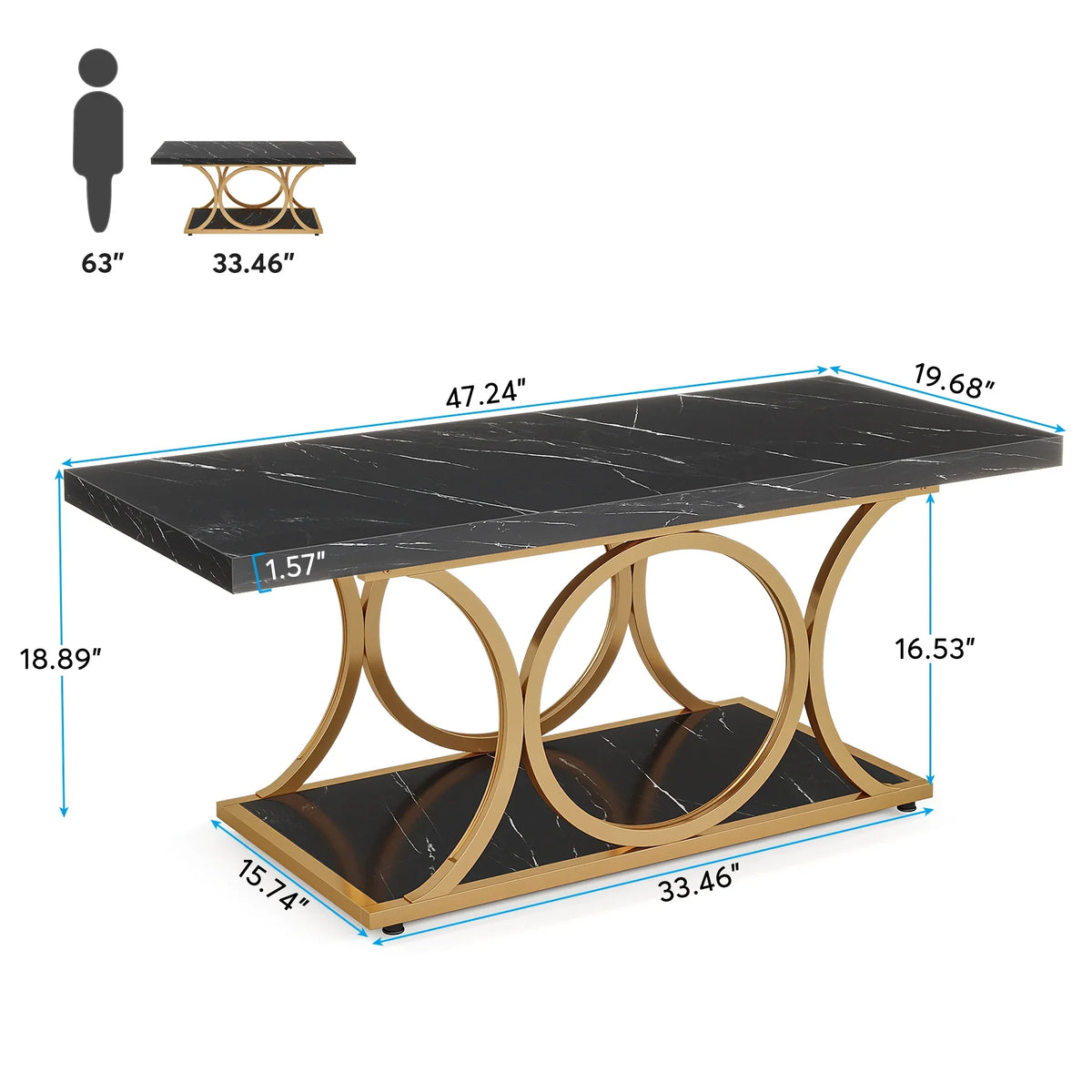 Tribesigns Rectangle Coffee Table, 47.24-inch Modern Coffee Tables for Living Room, 2-Tier Faux Marble Wood Coffee Table