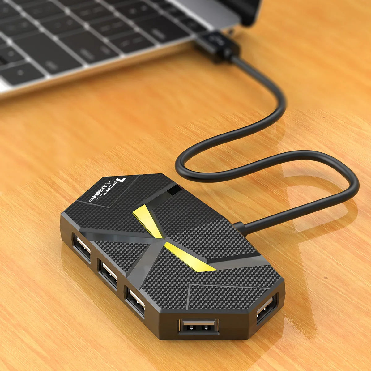 7-Port USB 2.0 Hub with Type-C Power Supply | 60cm & 1.2m Cable | Black or White