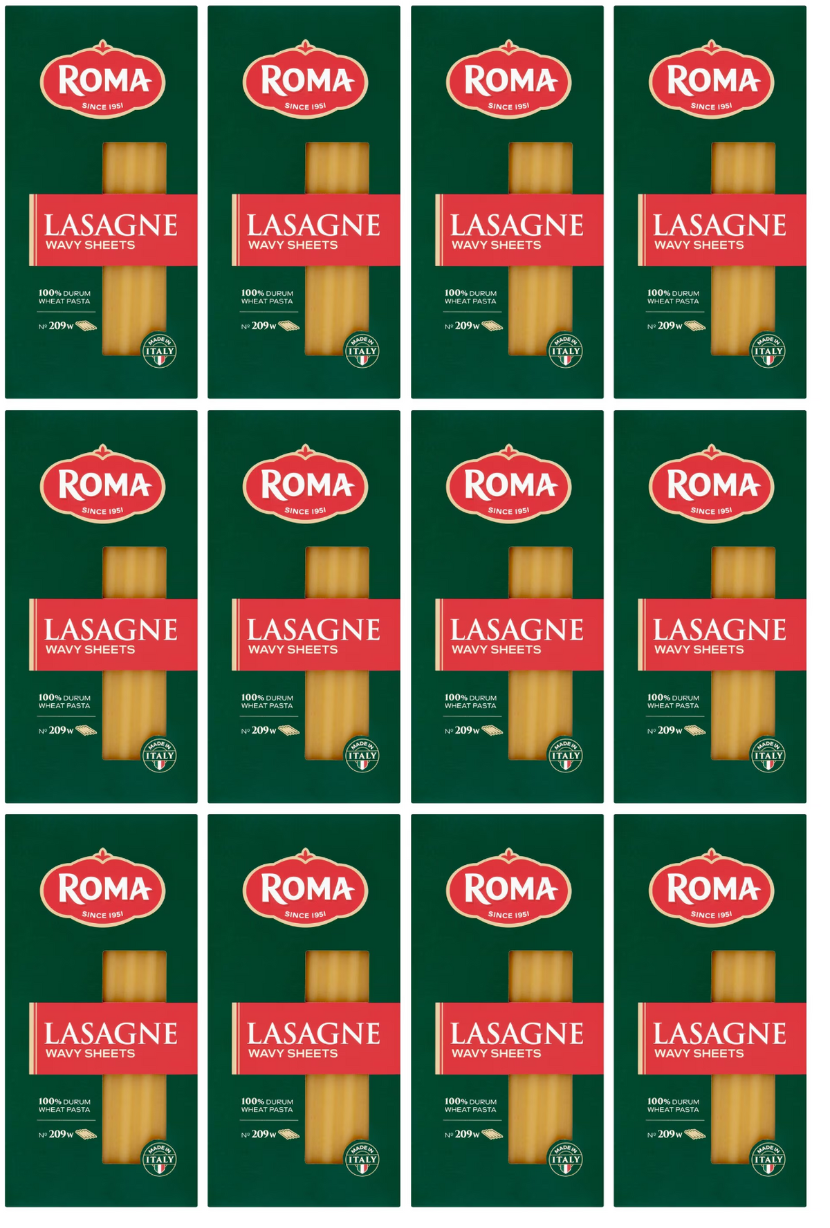12 x Roma Láminas Onduladas para Lasagna Nº 209W 375G