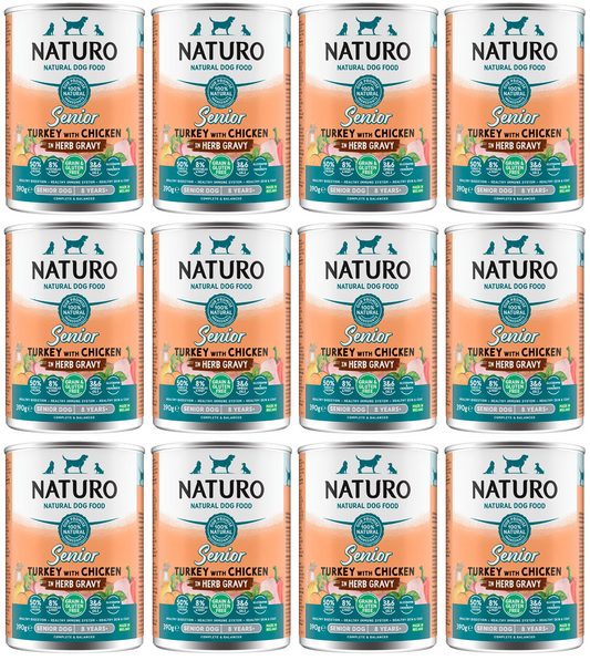 12 x Naturo Senior Hund Truthahn & Huhn in Soße – 390 g