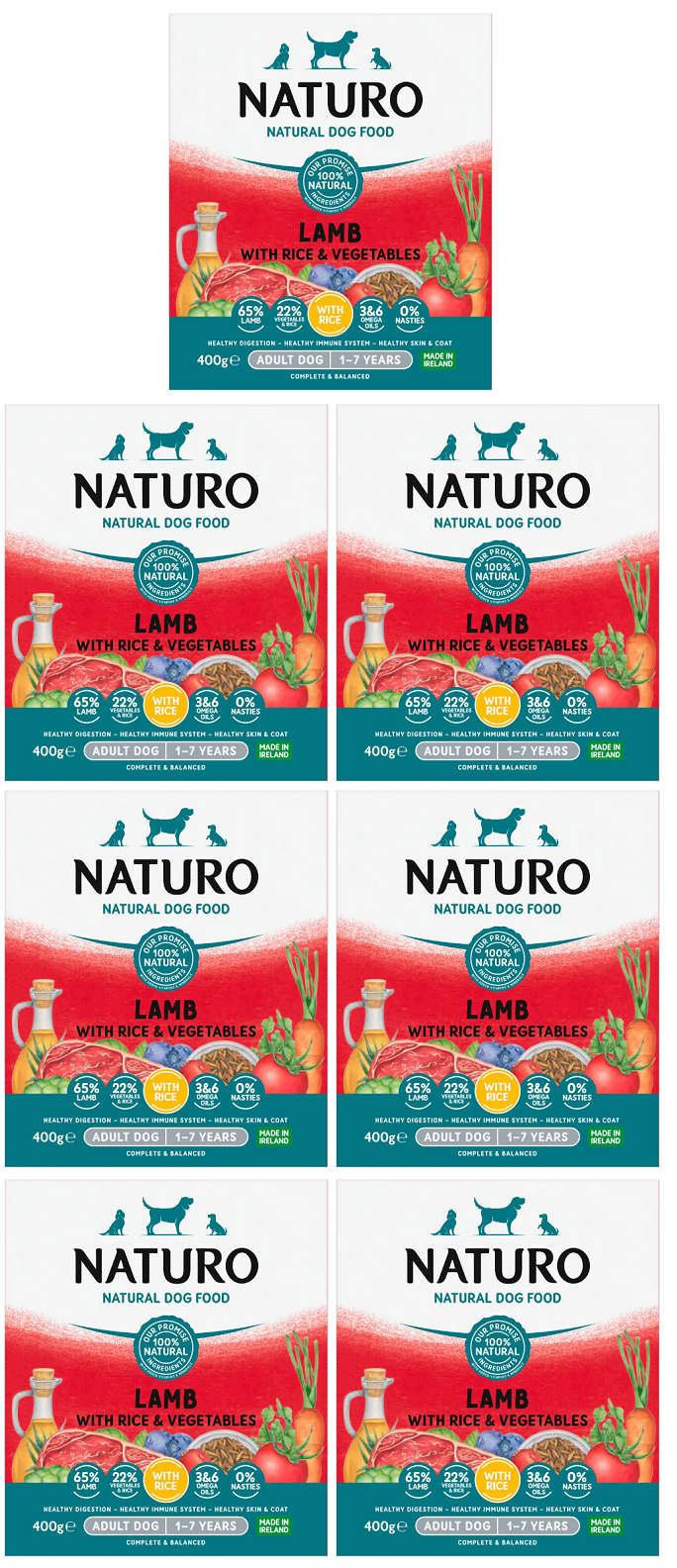 7 x Naturo Adult Dog Tray Lamm & Reis - 400GM