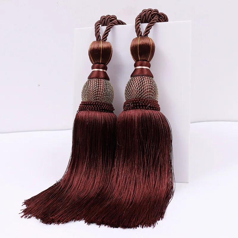 Pair of Large Luxury Curtain Tassels – Decorative Polyester Silk Gold Tiebacks with Tennis-Style Hanging Ear Design for Home & Living Room Drapes