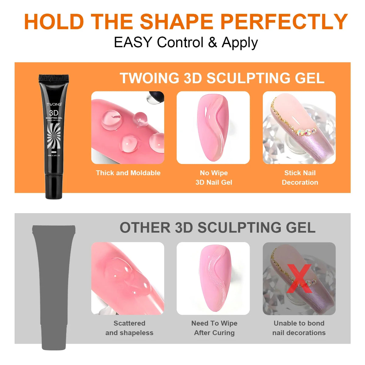 3pcs 3D Nail Art Gel - DIY Designs,Waterproof Sculpting gel，Waterproof Nail Art Design Gel for Intricate Carvings & Shapes 10ml