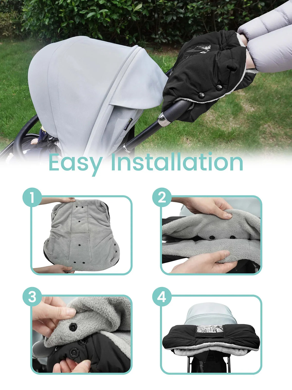 Stroller Warm Gloves with Phone Pocket & Without Phone Pocket Winter Stroller Hand Muff Waterproof Windproof Warm Gloves