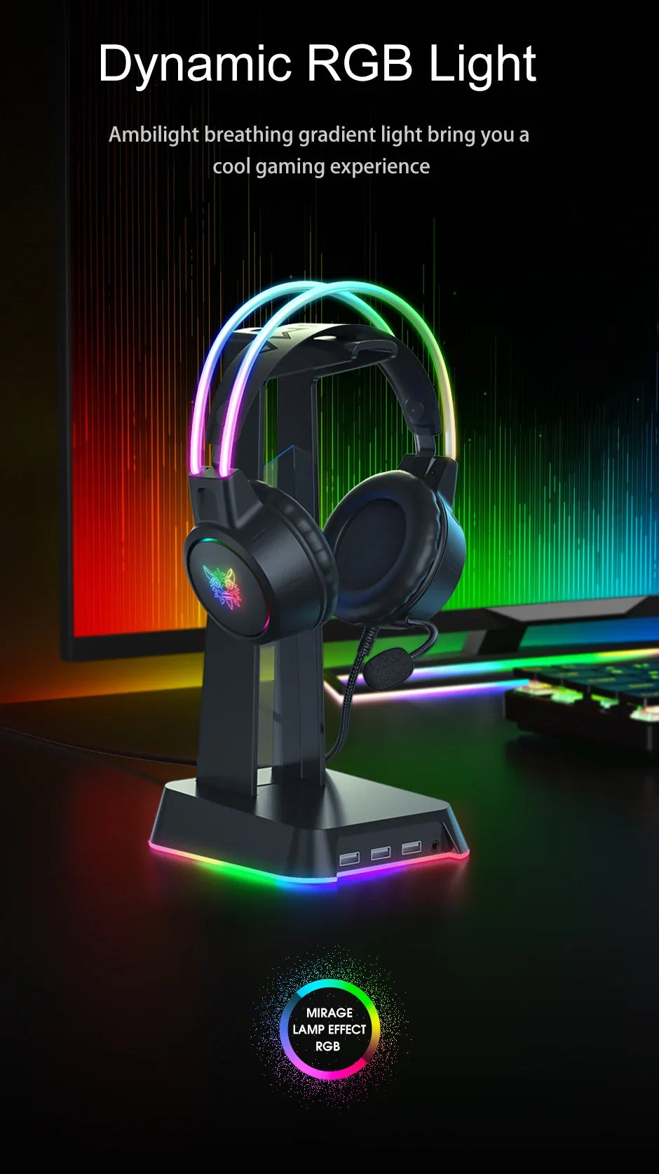 ONIKUMA RGB Gaming Headphones with HD Flexible Mic 3.5mm Gaming Headsets For PC Xbox PS4 PS5 Switch Computer Games