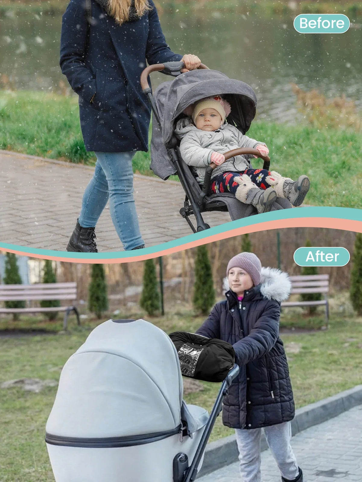Stroller Warm Gloves with Phone Pocket & Without Phone Pocket Winter Stroller Hand Muff Waterproof Windproof Warm Gloves
