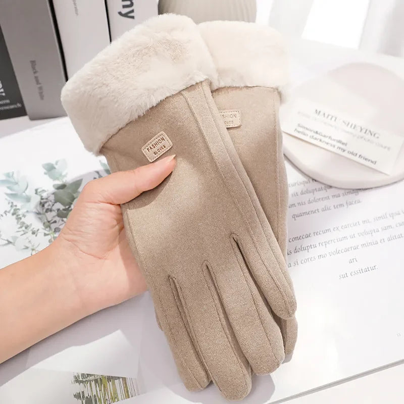 Women's Winter Thick Plush Touchscreen Gloves – Warm Suede Ladies Gloves