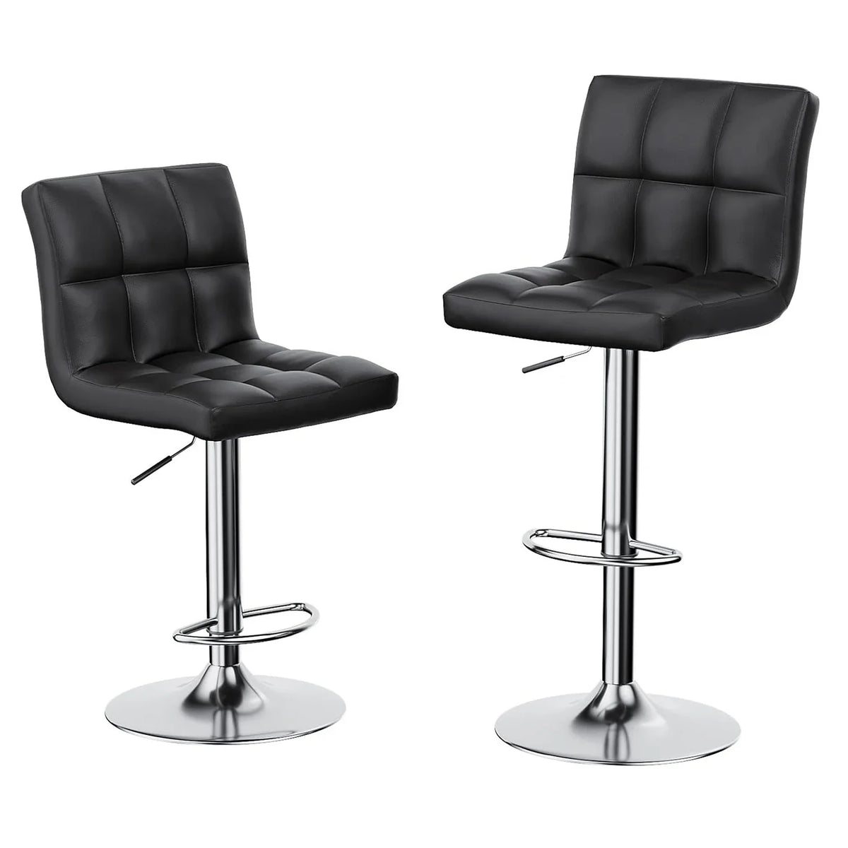Bar Stools Set of 2 PU Leather Swivel Height Adjustable Chairs - Kitchen Counter