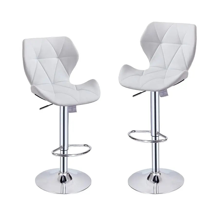 Set of 2 White Swivel Bar Stools Adjustable PU Leather Kitchen Bar Chairs Stool