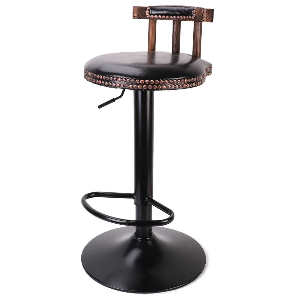 Set of 2 Retro Adjustable Round Leather Seat Bar Stools with Swivel & Footrest