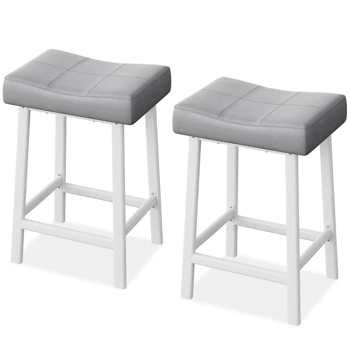 Bar Stools Set of 2 – Backless Saddle Counter Stool, Leather Kitchen Wide Chairs