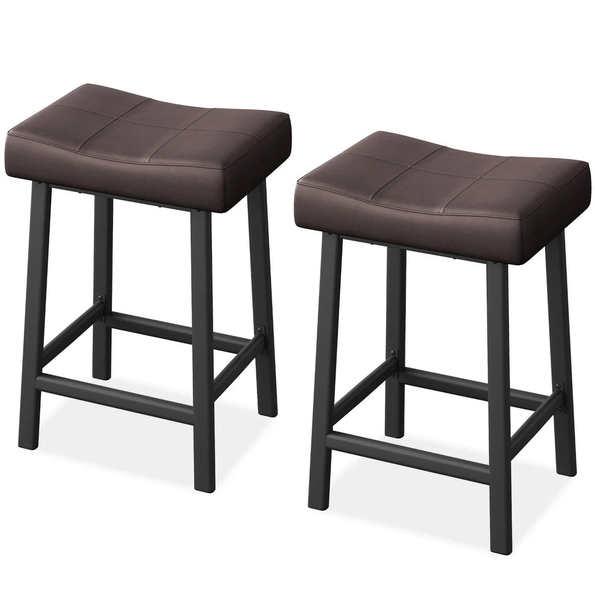 Bar Stools Set of 2 – Backless Saddle Counter Stool, Leather Kitchen Wide Chairs