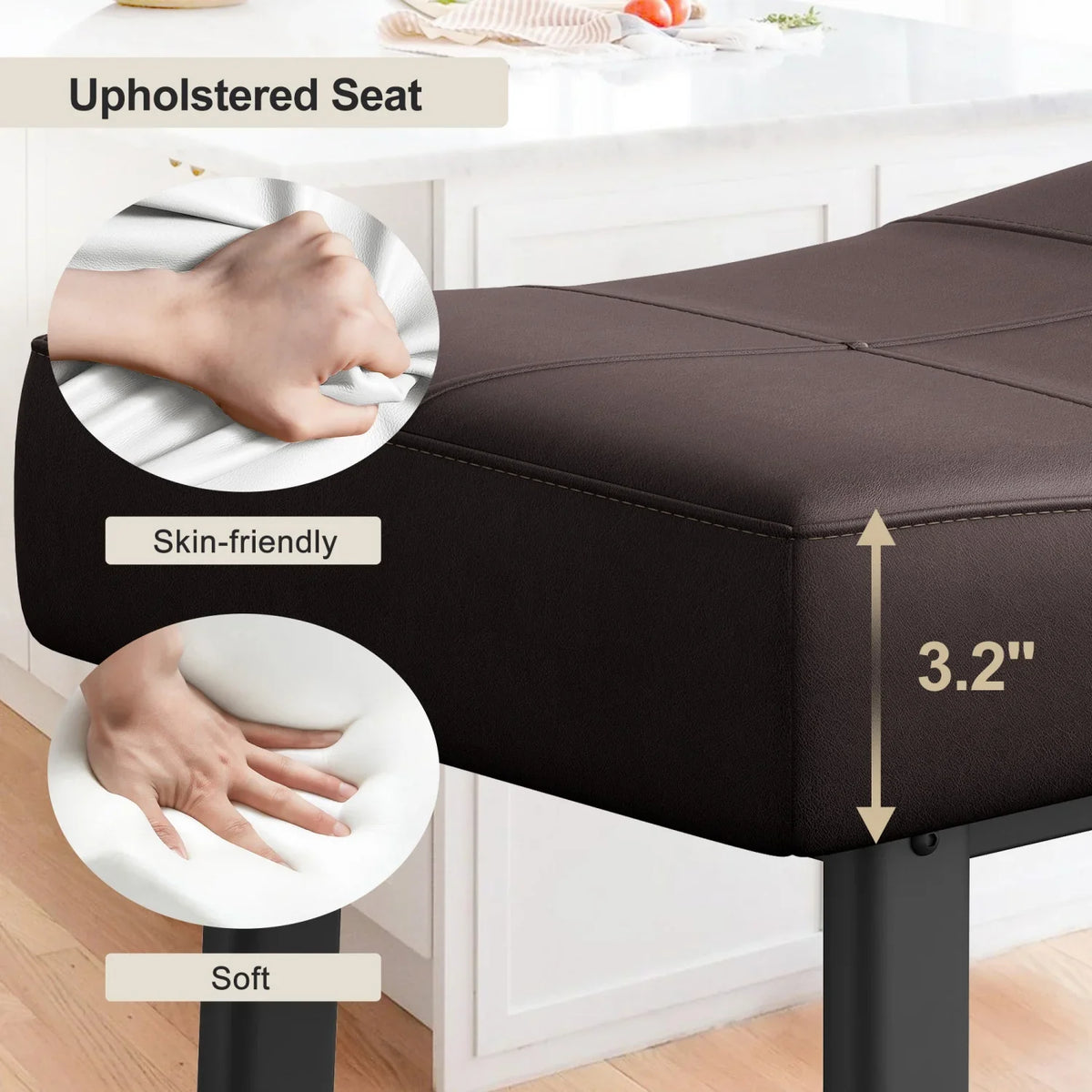Bar Stools Set of 2 – Backless Saddle Counter Stool, Leather Kitchen Wide Chairs
