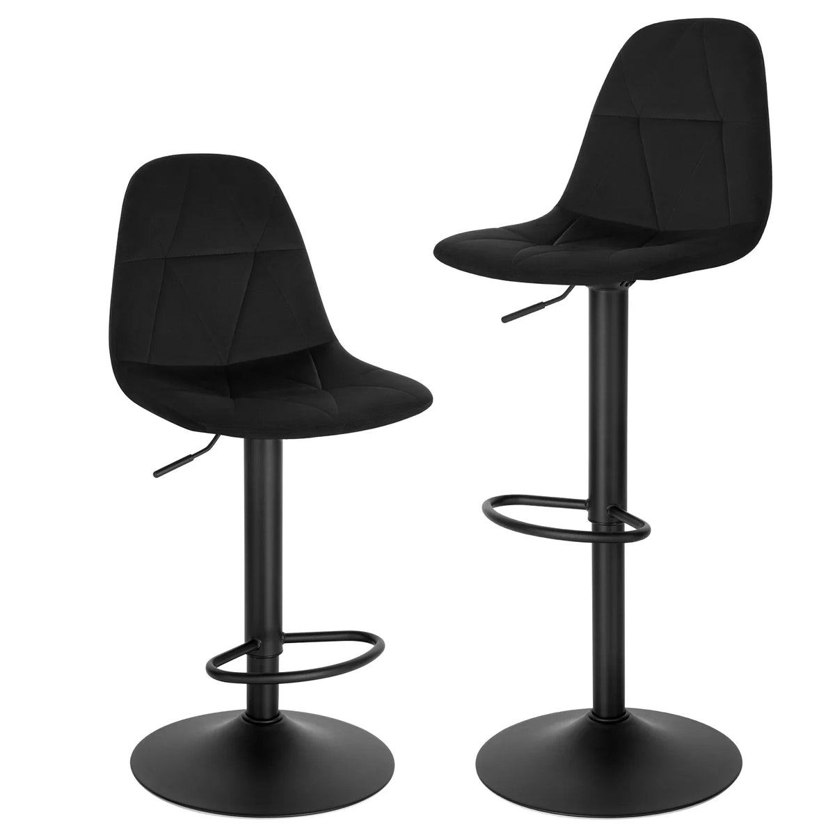 Set of 2 Height Adjustable Velvet Bar Stools - Swivel Counter Chairs Backrest