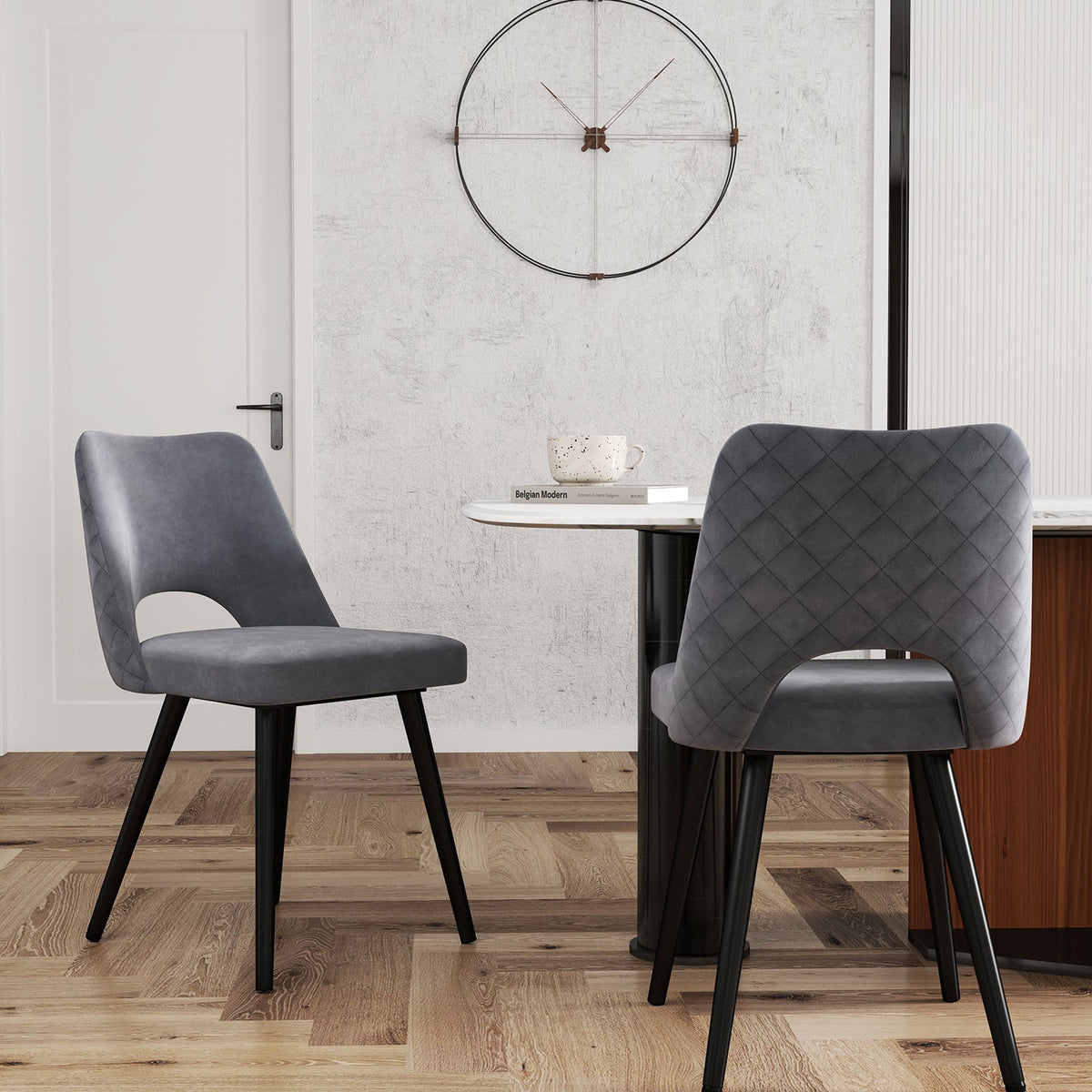 Set of 2 Upholstered Living Room Chair with High-density Sponge Cushion-Grey