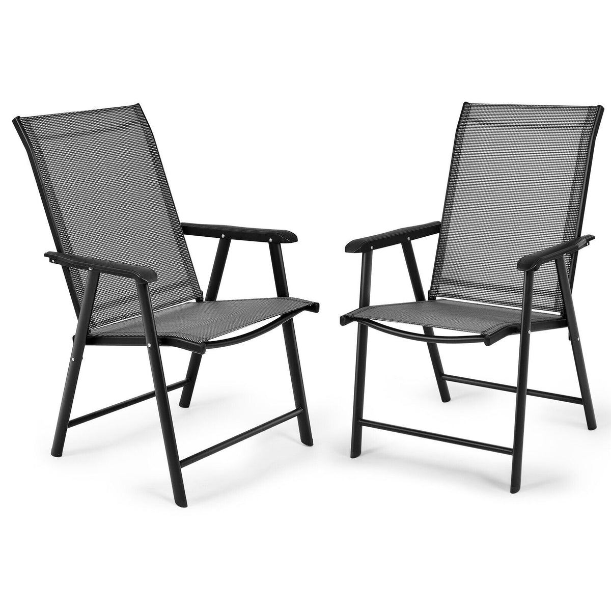 Set of 2 Folding Outdoor Dining Chairs with Ergonomic Armrests-Black
