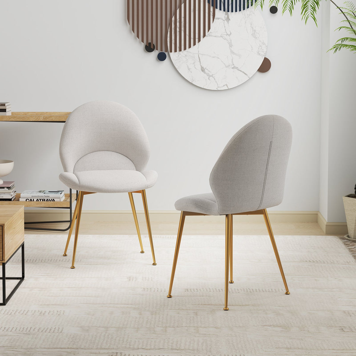 Set of 2 Upholstered Accent Chairs with Curved Backrest Adjustable Foot Pads-Grey