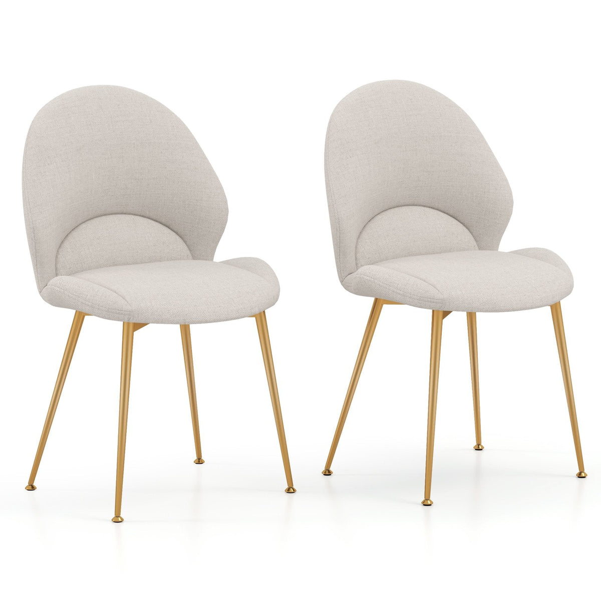 Set of 2 Upholstered Accent Chairs with Curved Backrest Adjustable Foot Pads-Grey